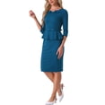 thumbnail image 4 of INSPIRE CHIC Women's Vintage Pencil Dress 3/4 Sleeves Midi Bodycon Peplum Sheath Dresses L Blue Green, 4 of 6