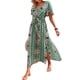 thumbnail image 3 of SAYOO Vestido Largo de Manga Corta para Mujer, Patrón de Estilo Bohemio Impreso con Cuello en V Vestido de Corte Alto con Lazo, Ropa Casual de una Pieza SAYOO casual, 3 of 5