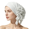 thumbnail image 3 of VJGBEGW Women Lace Floral Stretch Beanie Turban Skull Chemo for Hair Loss Breathable Stretch Hat #4 White, 3 of 3