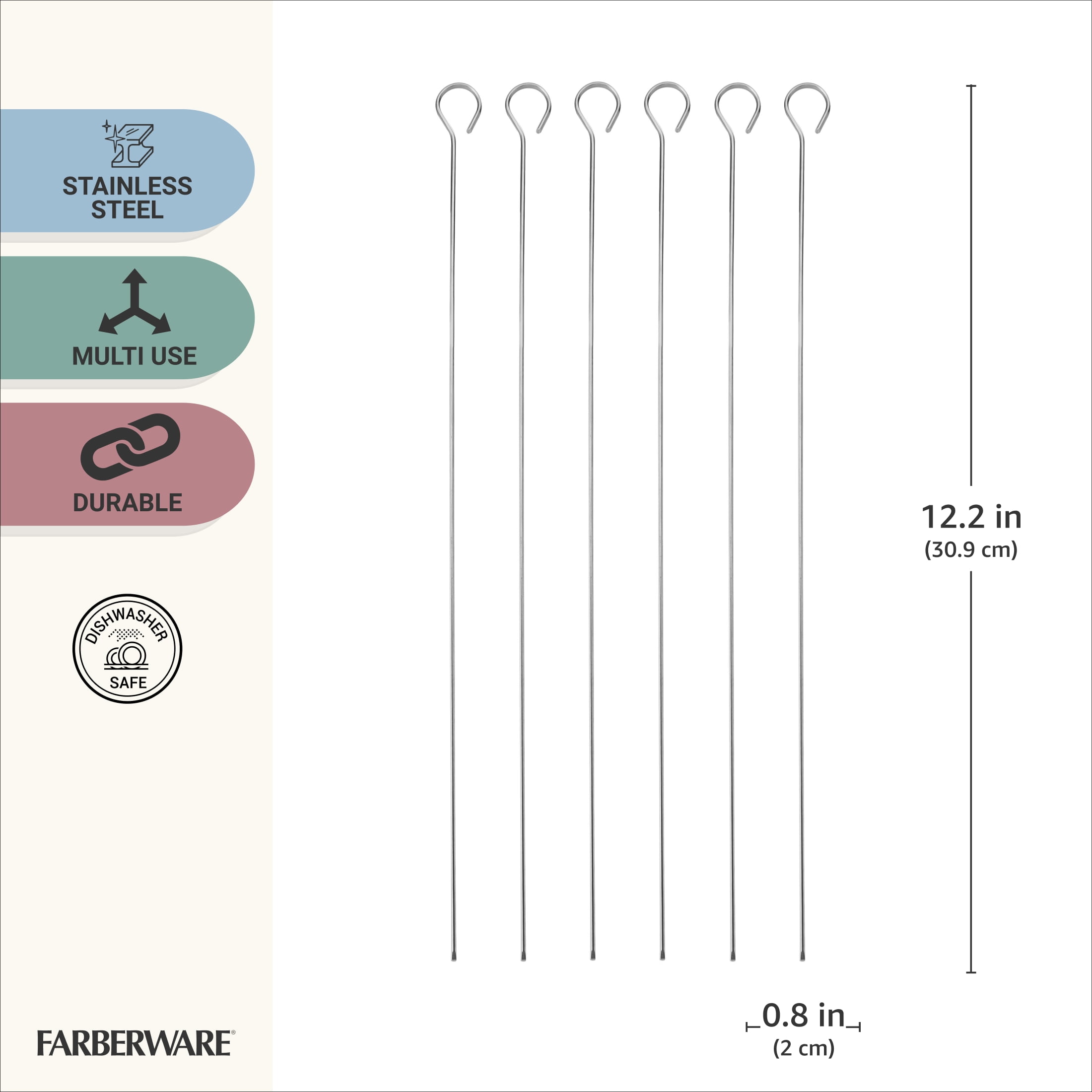 Farberware Professional Stainless Steel Kebob Skewers, 6-Pieces