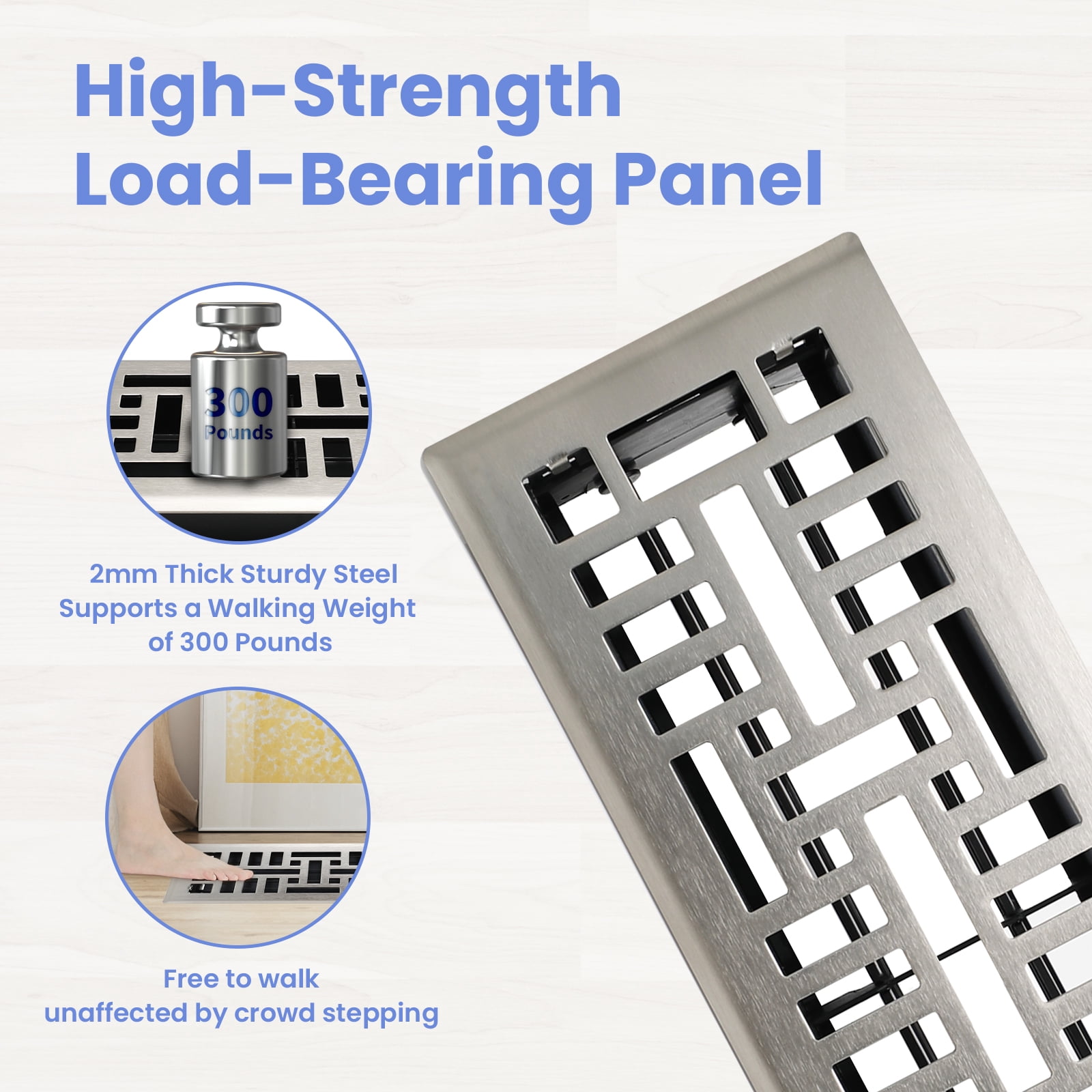 4x14 Inches N Pack Heavy Duty Walkable Floor Register Easy Adjust Air Supply Lever Floor Vents - Seattle Design - Vent Cover for Home Floor - Satin Nickel