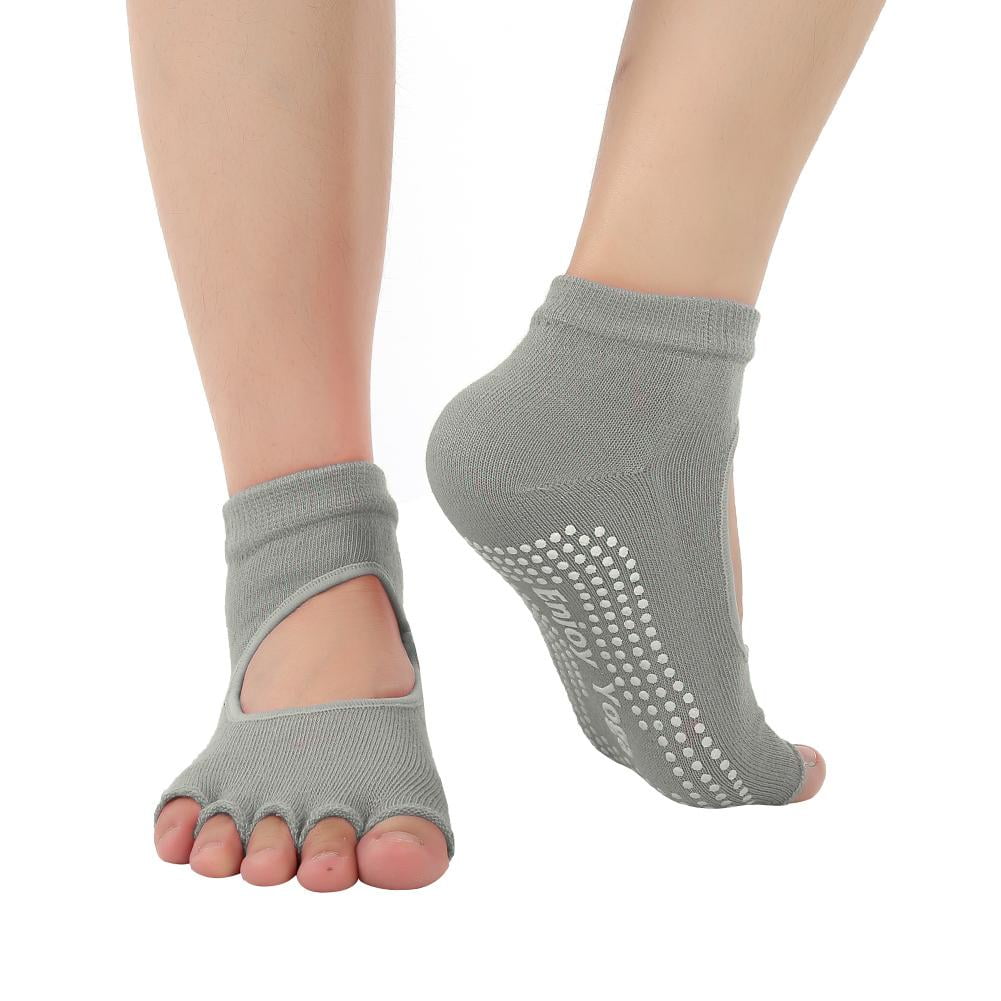 Qiilu Professional Yoga Open Toe Back Nonslip Socks Soft Breathable