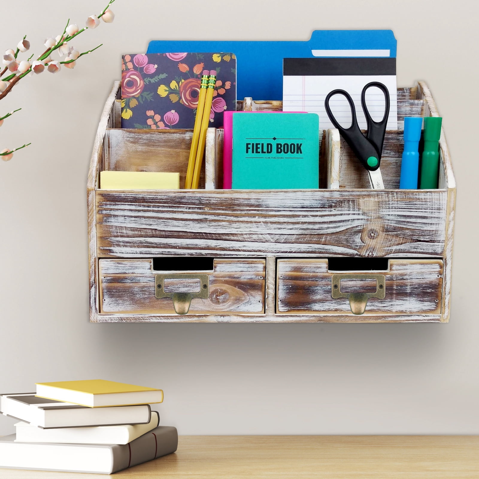 Excello Global Products Rustic Wood Office Desk Organizer - Brown - EGP-HD-0054