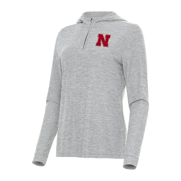 Women's Antigua Heather Gray Nebraska Huskers Daybreak Quarter-Zip Hoodie