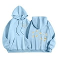 thumbnail image 2 of Womens Hoodies Oversized Sweatshirts Ndbuld Women's Casual Printed Round Neck Long Sleeved Loose Hooded Sweatshirts Light Blue M, 2 of 5