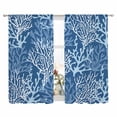 thumbnail image 2 of Navy Blue Coral Coastal Semi Sheer Window Curtains 72 Inches Long, Ocean Nautical Seaside Beach Rod Pocket Voile Silky Chiffon Curtain Light Filtering Drapes for Living Room, 52"x72", 2 Panels, 2 of 9