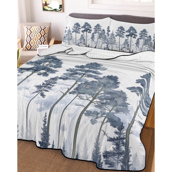 Navy Blue Botanical King Size Down Alternative Comforter, Lightweight Comforter Quilt Bedding Set with Pillow Shams Watercolor Tree All Seasons Bed Comforter Duvet Insert 96"x106"
