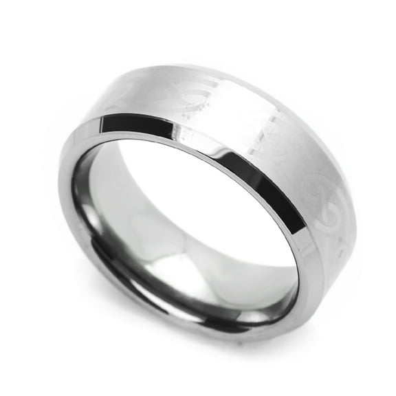 Women's 8MM Comfort Fit Tungsten Carbide Wedding Band Celtic Key Engraved Beveled Edges Ring (7 to 14), 8.5