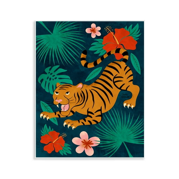 Stupell Industries Crouching Tiger Tropics Animals Painting Unframed Art Print Wall Art, 11 x 14