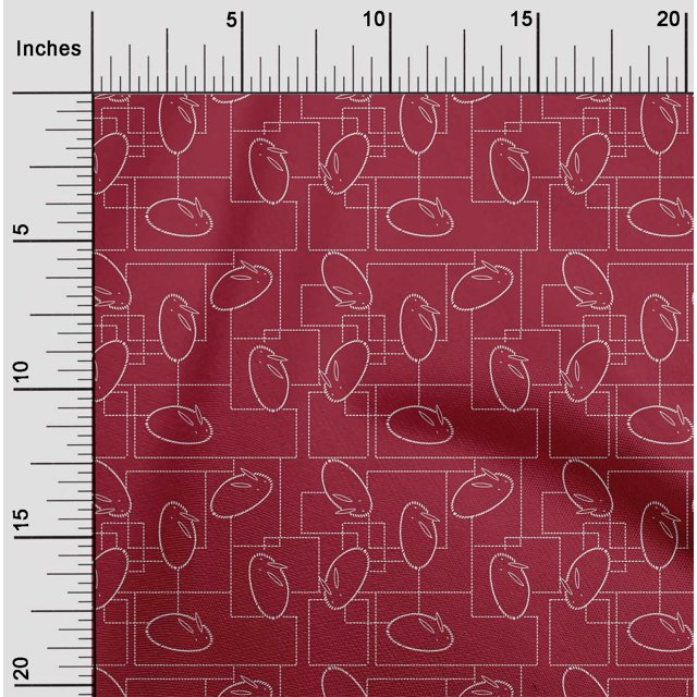 oneOone Polyester Lycra Fabric Geometric Maze & Rabbit Animal Sashiko Print Fabric by The Yard 56 Inch Wide