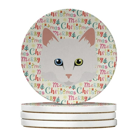 

Turkish Angora Cat Christmas Large Sandstone Coasters Pack of 4 4 in x 4 in