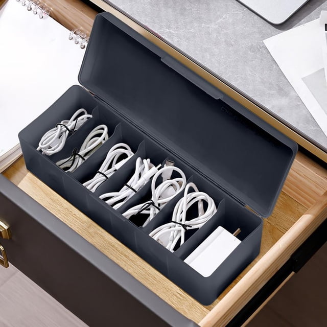 Feltree 7 Compartment Desktop Drawer Organizer with Flip Cover, Transparent Plastic Storage for Small Items, Cables and Chargers
