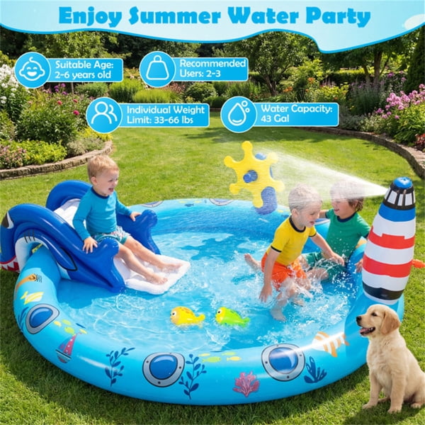 Sunnyfree Inflatable Swimming Pool with Water Play Center, Designed for Children and toddlers, with Slides and Bbuilt-in Water Jets