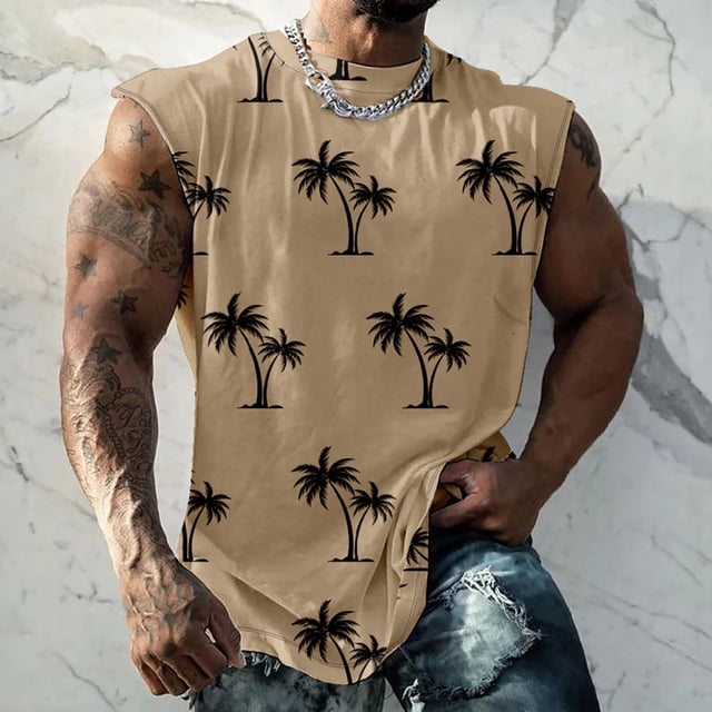 TIMIFIS Tank Tops for Men Palm Tree Printed Graphic Tropical Sleeveless Lightweight Loose Workout Muscle Gym Tanks - Spring/Summer
