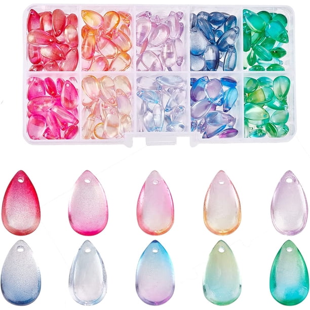 Cuentas en forma de lágrima, 200 unidades, 10 colores, cuentas de vidrio transparentes sueltas, dijes coloridos, colgantes