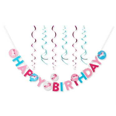 American Greetings Rainbow Unicorn Birthday Party Supplies, Banner Kit (7-Pieces)