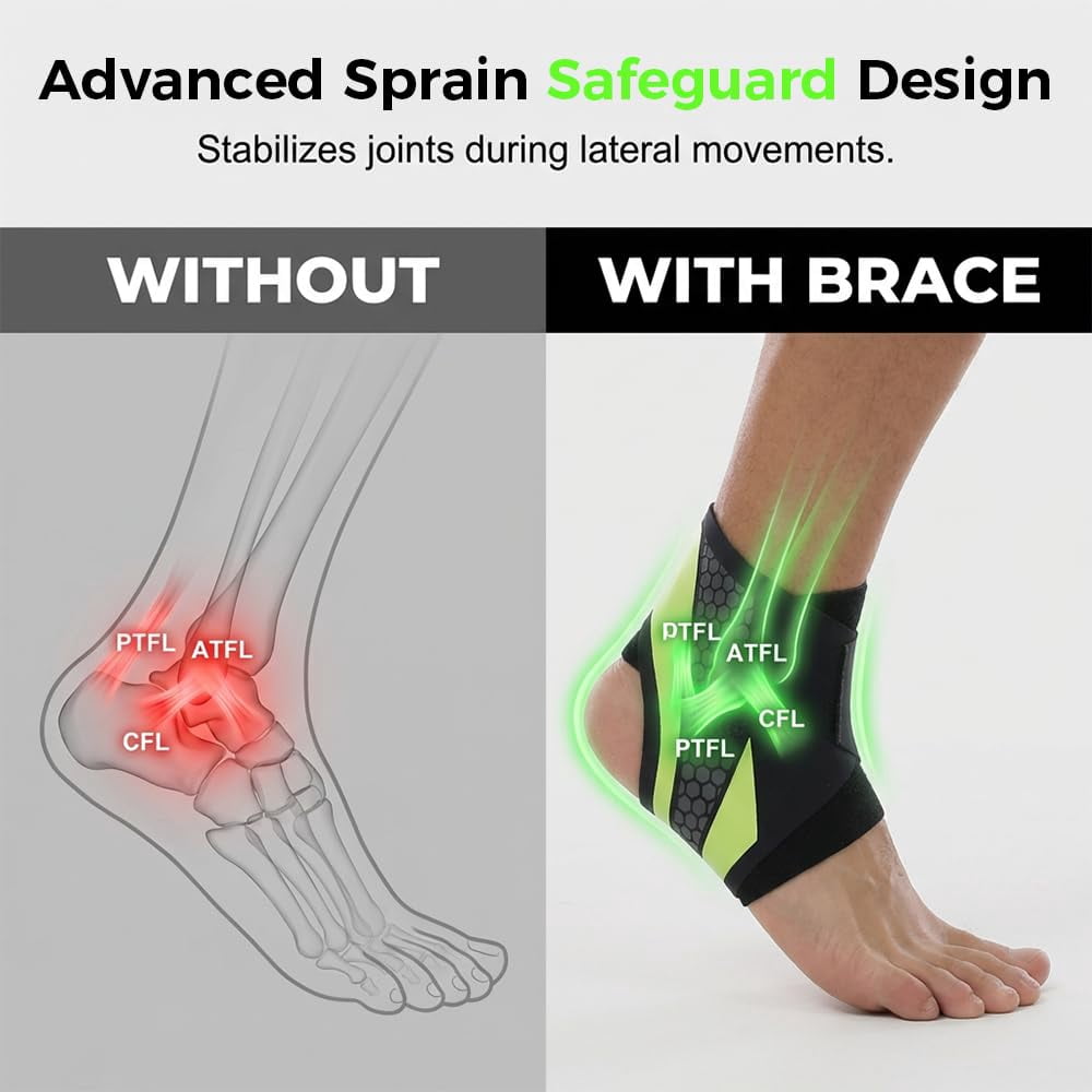 4Pcs Ankle Brace for Men & Women, Adjustable Ankle Wrap Support for Sprain Recovery Tendonitis Protection, Breathable Foot Stabilizer Brace Fit for Soccer Basketball Running Sports (Gray)