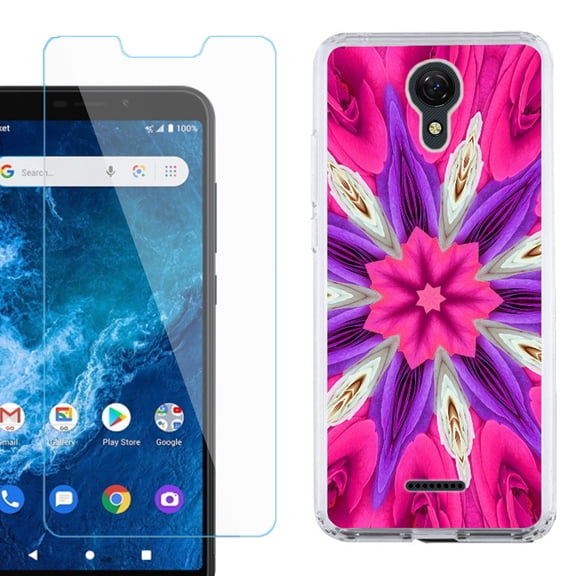 Slim-Fit Protective Phone Case compatible with Cricket Icon 2, with Tempered Glass Screen Protector, by OneToughShield ® - Kaleidoscope Rose