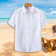 thumbnail image 2 of JLFKNG Summer Mens T-Shirt Tops Breathable Linen Cotton T-Shirts Loose Fit Short Sleeve Buttons Down Simple Solid Color Mens Shirt Tops With Pockets Comfy Summer Clothes, 2 of 9