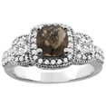 thumbnail image 1 of 10K White Gold Natural Smoky Topaz Ring Cushion 6x6 mm Diamond Accent, size 6, 1 of 2