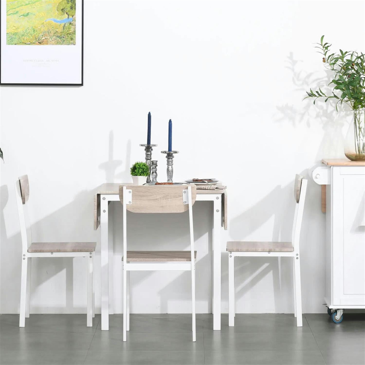 Demi Bonn 5 Piece Dining Table Set for Small Spaces, Extendable Kitchen Table and Chairs for 4 Dining Room Set with 2 Drop Leaf, 4 Chairs, White