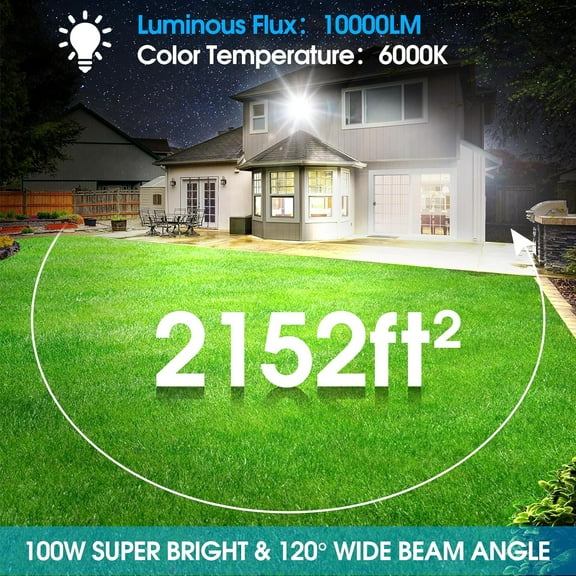 FGERFE-Flood Lights Outdoor with Plug,100W 10000LM Super Bright LED Work Light,IP66 Waterproof Security Light,Outside Floodlight for Garage,2 Pack