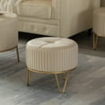 thumbnail image 5 of Round Velvet Ottoman Stool Raised with Hairpin Gold Base, 5 of 8
