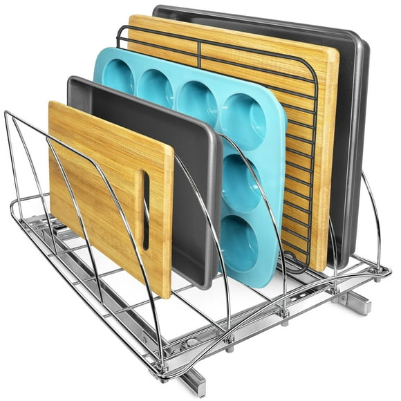LYNK PROFESSIONAL® Pot and Pan Organizer for Cabinet - Pull Out Pan Organizer Rack - Slide Out Pans and Pots Lid Drawer - Under Cabinet Kitchen Or