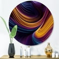 thumbnail image 2 of Designart "Dynamic Duet Purple and Yellow I" Modern Waves Metal Round Art Print, 2 of 5