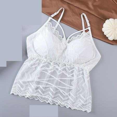 Elvqul Womens Support Bras Seamless Sports Spaghetti Straps Plain Underwear Lace Nylon White Bras