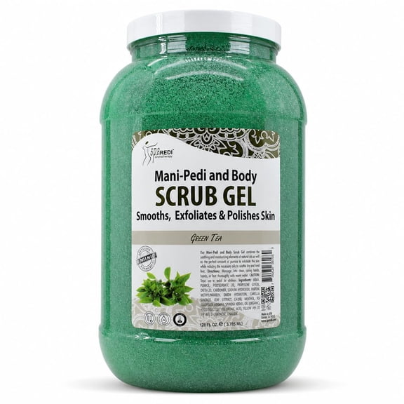 SPA REDI - Exfoliating Scrub Pumice Gel, Green Tea, 128 Oz - Manicure, Pedicure and Body Exfoliator Infused with Hyaluronic Acid, Amino Acids, Panthenol and Comfrey Extract