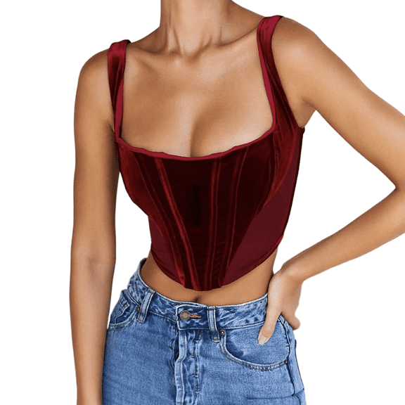 Douhoow Womens Tank Top Red Crop Top Summer Vintage Sleeveless Backless Streetwear Vest