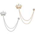 thumbnail image 1 of HUGFEGWE Crown Hanging Chain Brooch Pins, Rhinestone Suit Pins Fashion Crystal Lapel Pins UA824-3106, 1 of 7