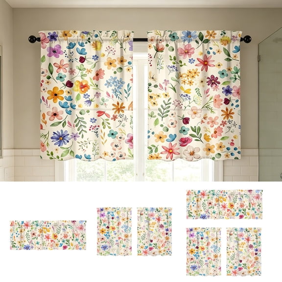 Bowayaoa Printed Polyester Kitchen Short Curtains 1Panel, Washable Light Filtering Window Curtain Panels, Privacy Decorative Valance Curtains for Home Kitchen Sink Window Decor