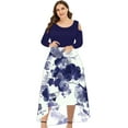thumbnail image 2 of LSLJS Plus Size Women Sexy Round Neck Off Shoulder Floral Printed Strapless Gradient Splicing Long Sleeve Pullover Irregular Hem, Cocktail Dresses for Women Evening Party, 2 of 4