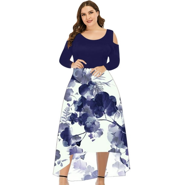 Vestido de fiesta de talla grande con cuello redondo y hombros descubiertos para mujer Fridja NMB2184