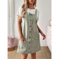 thumbnail image 4 of Womens Green Denim Pinafore Dress, Casual Front Button A-Line Overall, 4 of 8