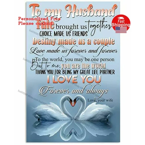 Kna Prints - To My Husband I Love You Swans Couple Poster Love Gift From Wife, UNFRAMED-8x12