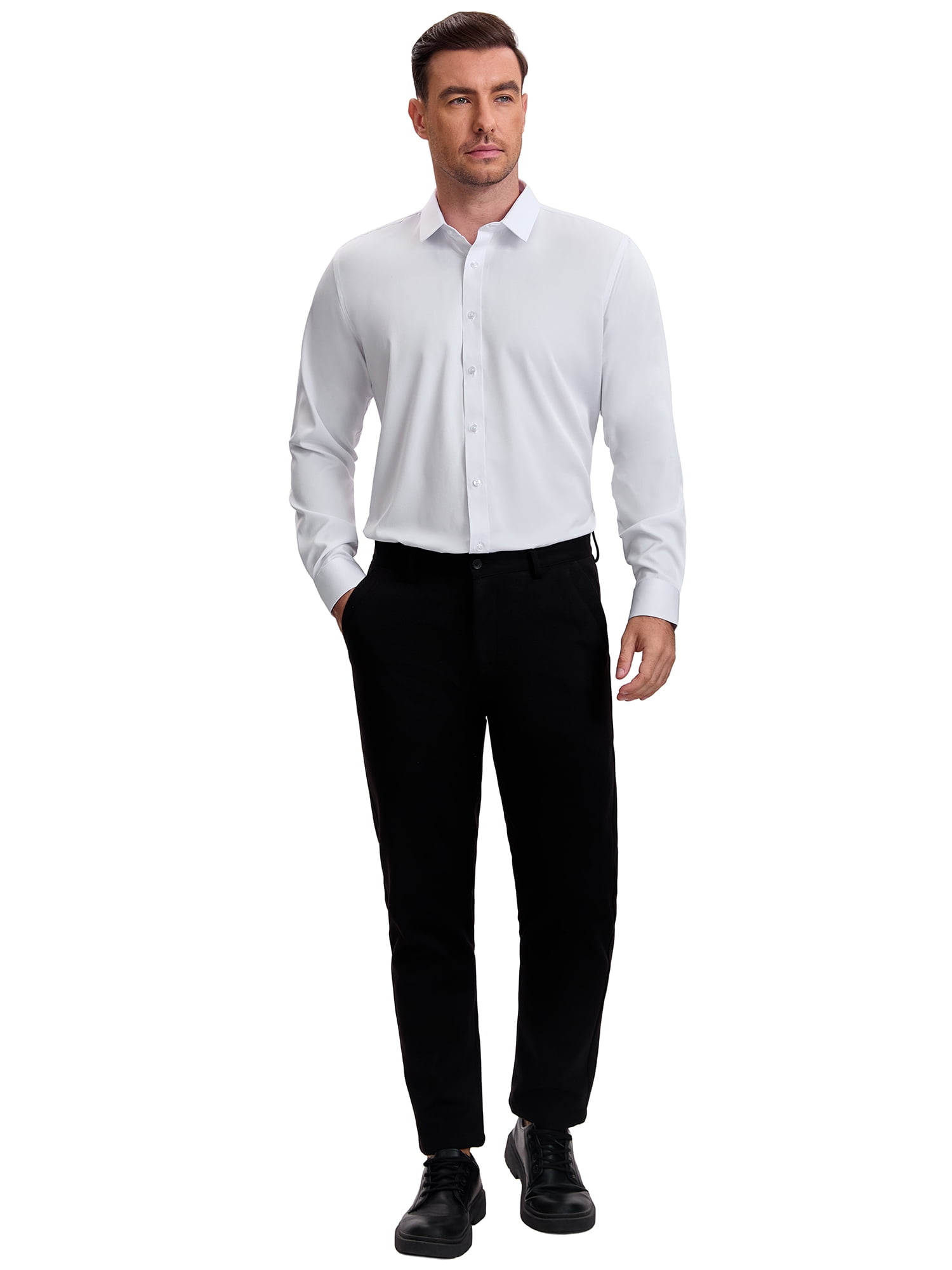 DARING DIVA Men's Point Collar Long Sleeve Button Down Formal Shirts XL White