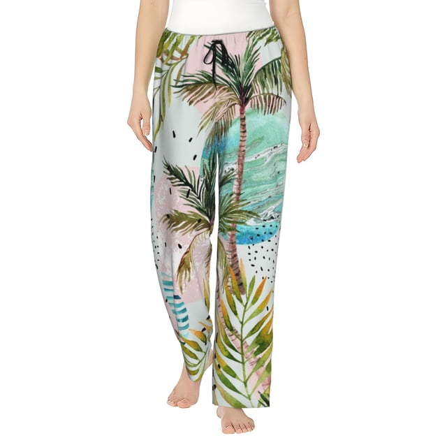 Balery Watercolor Palm Tree Pantalones de pijama para mujer, pijamas ultraligeros, pantalones de estar por casa-XX-Large