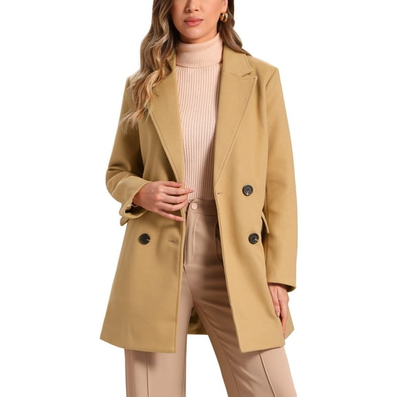 INSPIRE CHIC Women's Notch Lapel Double Breasted Belted Mid Length Trenchcoat XS Khaki