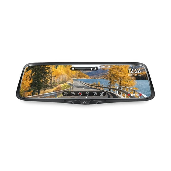 Voxx RVMDVR Rearview Mirror with a 2K DVR front camera featuring a 9.88” high-brightness display