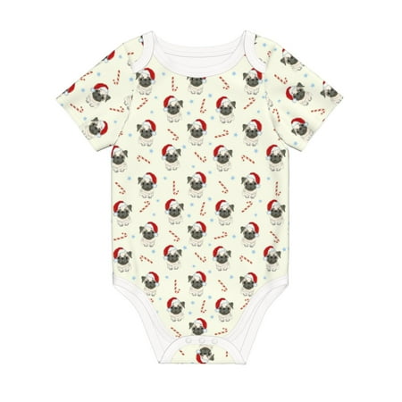 

Coaee Christmas Pug Dog for Soft Cotton Baby Short-Sleeve Bodysuit Baby Girls Boys Bodysuit Romper