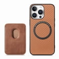 thumbnail image 6 of Dteck Detachable Back Cover for iPhone 16 Pro Max with Card Holder, Magnetic Wallet Pocket Carbon Fiber Texture PU Leather Slim Phone Case, Brown, 6 of 12