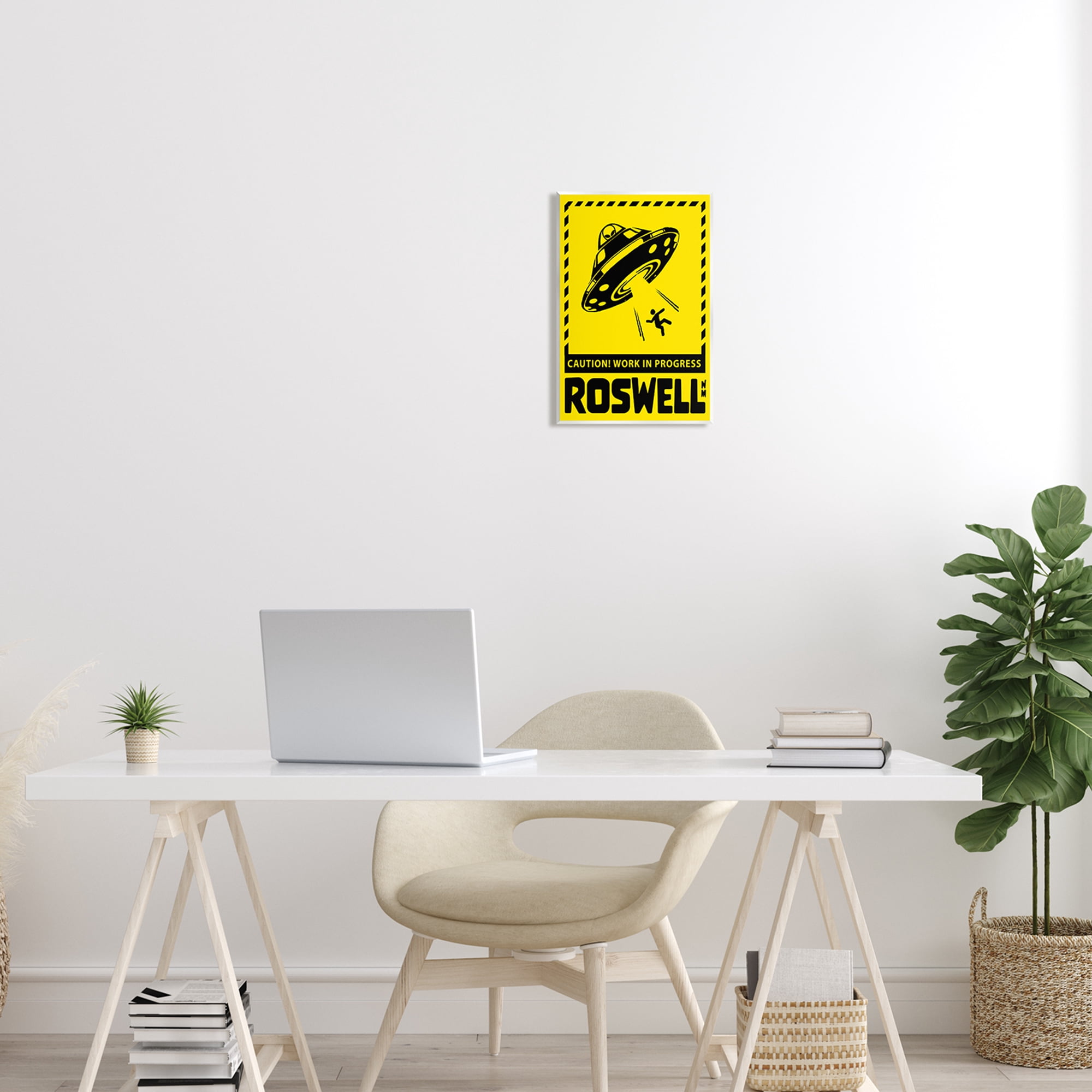 Stupell Industries Caution Roswell NM Alien UFO Travel & Places Painting Unframed Art Print Wall Art