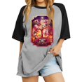 thumbnail image 2 of Hazbin Hotel Moda Mujer Casual Cuello Redondo Impreso Raglan Manga Corta Camiseta Top Morado/3XL, 2 of 6