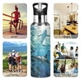 thumbnail image 5 of Water Bottles 20oz Straw Lid Wide Mouth Stainless Steel for School Sport Travel Shark Swimming in Fish Schools, 5 of 9