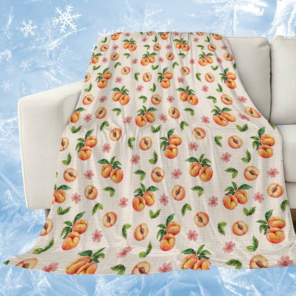 Summer Peach Cooling Blanket,Lightweight Breathable Summer Throw Blanket with Double Sided Cold Effect,Tropical Fruit Rustic Flowers Watercolor Picnic Blankets Bed Sheet for Hot Sleepers 40"x60"