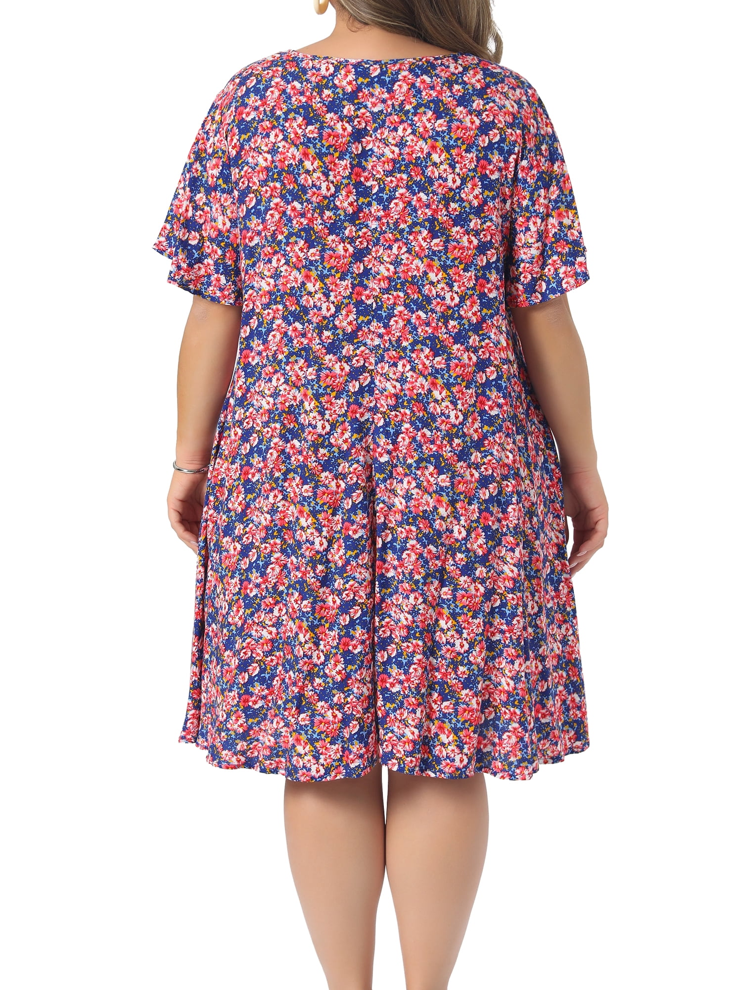 DARING DIVA Women's Plus Summer Short Sleeve V Neck Dress 2X Pink Blue
