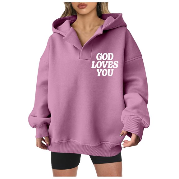 Tops for Women Trendy Plus Size Fall Comfy Hooded Long Sleeve Rolled One Shoulder Drawstring Graphic Hoodie Cotton Sweatshirts Hoodies(Pink,XL)